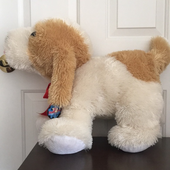 Large Puppy Stuffed Animal New White Tan Red Bow NWT - Picture 12 of 12